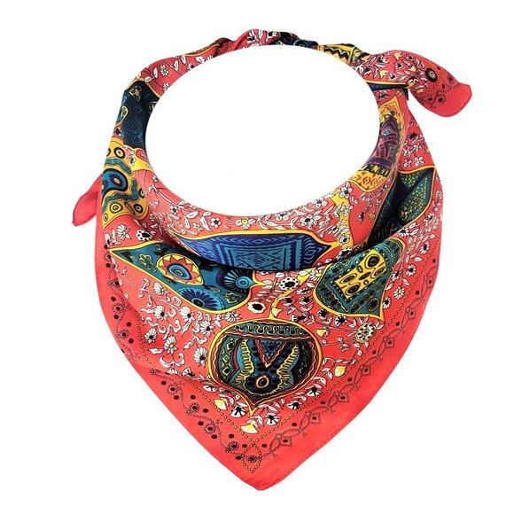 ❤️New Elegant Bandana Square Scarf Silky Satin Red Floral Wrap Stylish luxurious - Picture 2 of 8